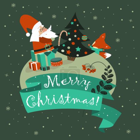 与可爱的狐狸庆祝圣诞节，圣诞老人