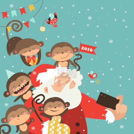 圣诞老人和猴子采取自拍照