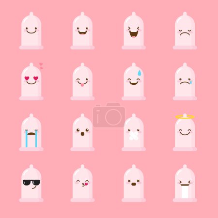 Vector condom emoji set. Funny emoticons.