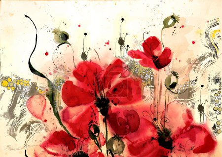水彩插图的罂粟花.手绘.手绘和图形        加入收藏