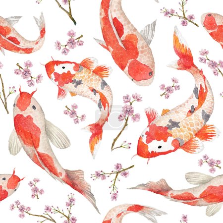 Oriental pattern with rainbow carps