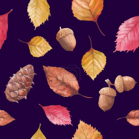 Watercolor autumn nature seamless pattern