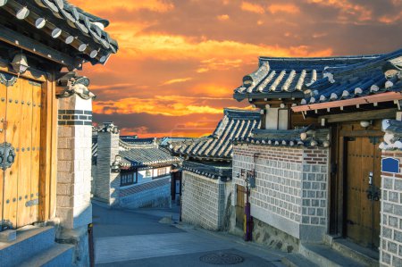 Bukchon Hanok Village,Traditional Korean style architecture.