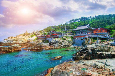 Haedong Yonggungsa Temple and Haeundae Sea in Busan, South Korea.