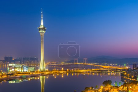 Macau city skyline at night in China