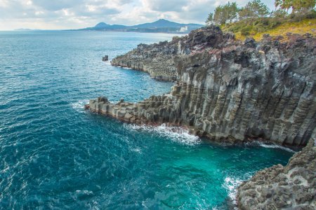 Jungmun Daepo coast with columnar joints at Jeju Island, South K