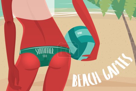 与排球球比基尼性感的女孩