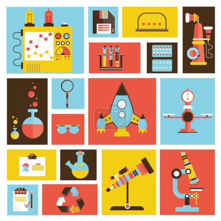 设计样式现代平面矢量图图标集的科学和技术发展。实验室工作区