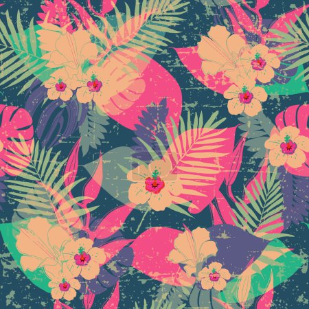 Exotic leaves and flowers  pattern.