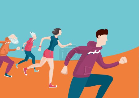 马拉松比赛。组的运行人。卡通平面样式