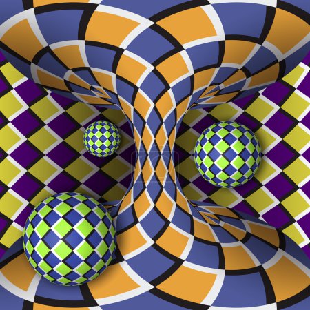 旋转的周围移动单叶双曲面的三个球的错觉