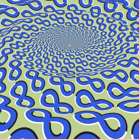 移动光学幻象矢量抽象。蓝色绿色无限符号图案表面的水花.
