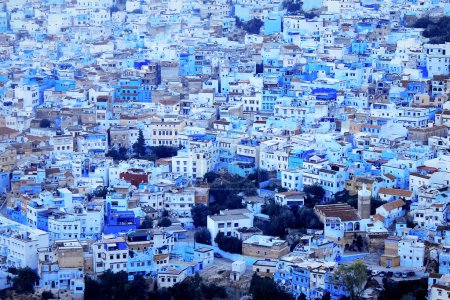 Blue Town Chefchaouen in Morocco . View from above.