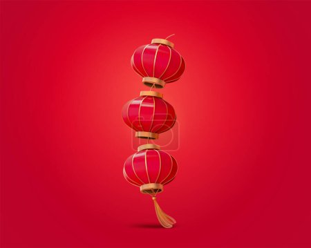 3d illustration of red lanterns with tassel isolated on red background, design elements for Chinese lunar year