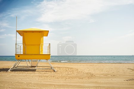 blue sky and sea with lifeguard post