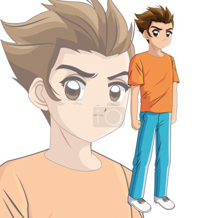 Boy anime male manga cartoon icon. Vector graphic