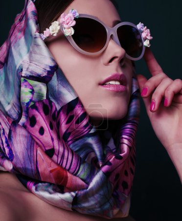 gorgeous woman in retro style, with elegant silk scarf