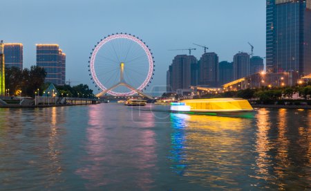 beautiful night view of the haihe river in tianjin , China