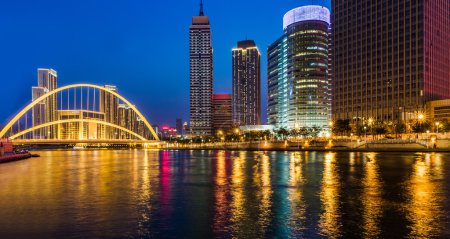 beautiful night view of the haihe river in tianjin , China