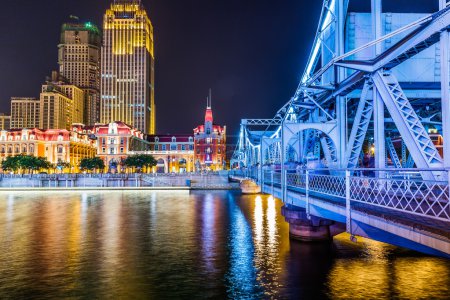 beautiful night view of the haihe river in tianjin , China