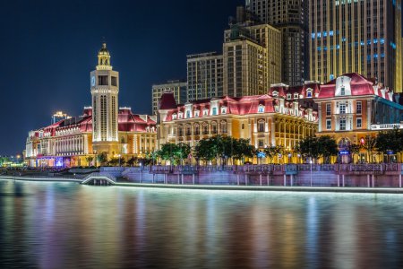 beautiful night view of the haihe river in tianjin , China