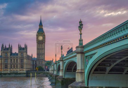 Westminster Bridge with the Big Ben at sunset, London, UK