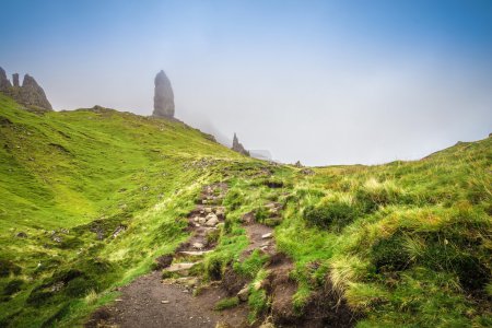 The way up to the Old Man of Storr on a cloudy spring day on Isle of Skye - Scotland, UK