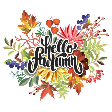 Bouquets with lettering "hello autumn".