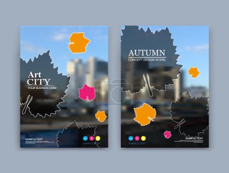 Abstract composition. Elegant leaf fall icon. Eco figure text frame surface. A4 brochure cover design. Title sheet model. Creative vector front page. Autumn city banner form texture. Flyer fiber font