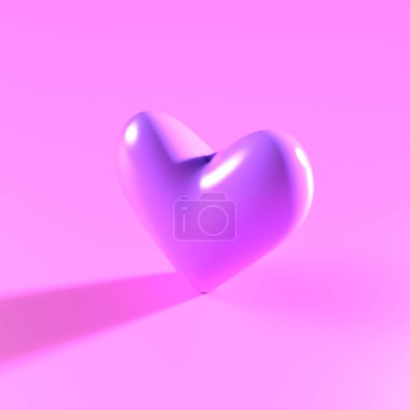 3d render of smooth purple plastic heart with shadow in minimalistic style. Design concept of Valentine's Day.