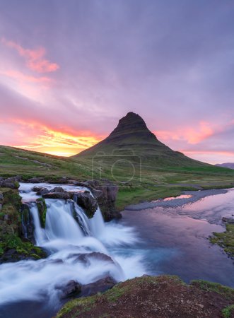 Amazing top of Kirkjufellsfoss waterfall 