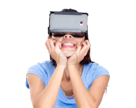 Woman using visual reality device