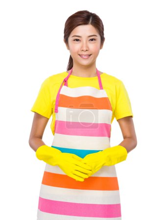 Housewife with plastic gloves