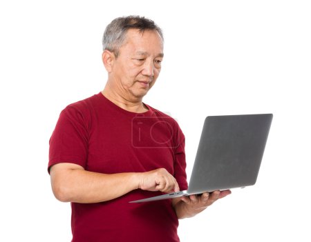 Asian old man in red t-shirt