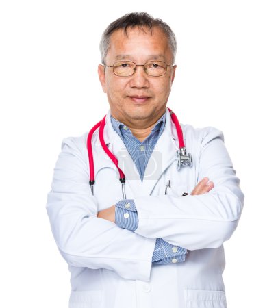 Asian old doctor in white coat