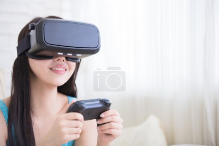 Happy woman playing game