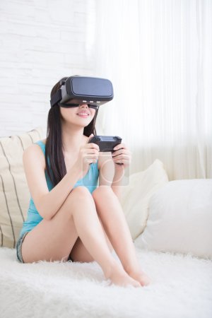 Happy woman playing game