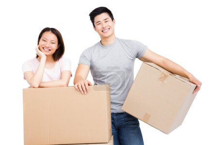 Couple with cardboard boxes