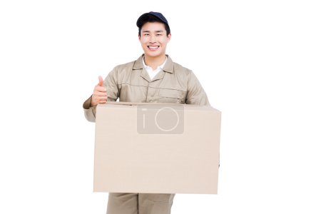 Delivery man with cardboard box