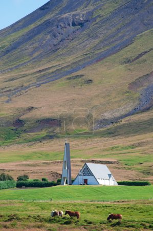 Iceland: a modern church in the Icelandic countryside