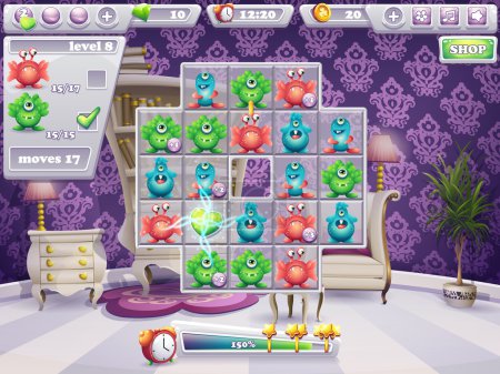 公平的竞争环境和接口计算机游戏怪物和 Web 设计窗口的例子