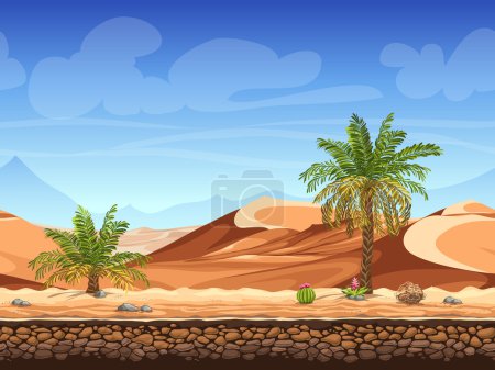 矢量无缝背景-沙漠中的棕榈树