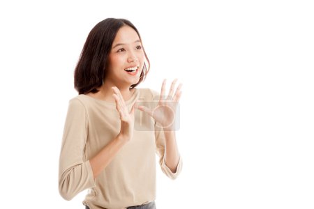 Young Asian business woman is surprised and smile