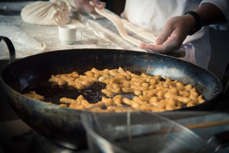 Photo set of process deep fried dough stick  ' patongko ' 