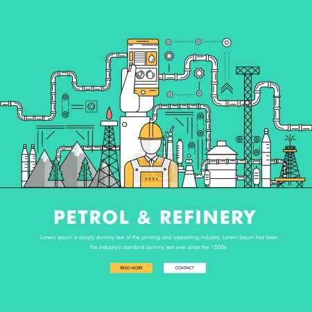 Modern petrol industry thin block line flat color icons 