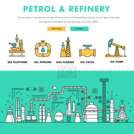 Modern petrol industry thin block line flat color icons 