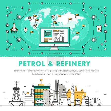 Modern petrol industry thin block line flat color icons 