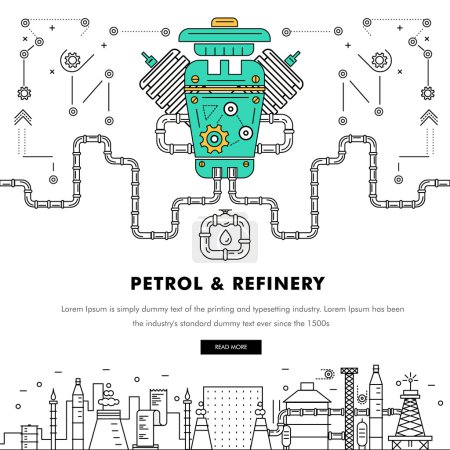 Modern petrol industry thin block line flat color icons 